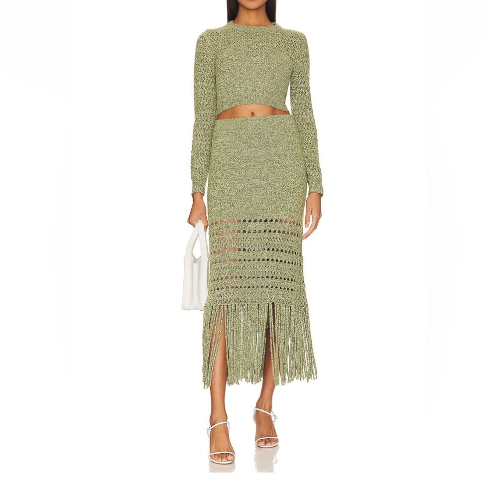 Amanda Uprichard Green Matching Set Crop Top and Maxi Pencil Skirt with Cut Out